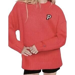 VS PINK coral knit Boyfriend chunky pullover sweater w/Logos Oversized small